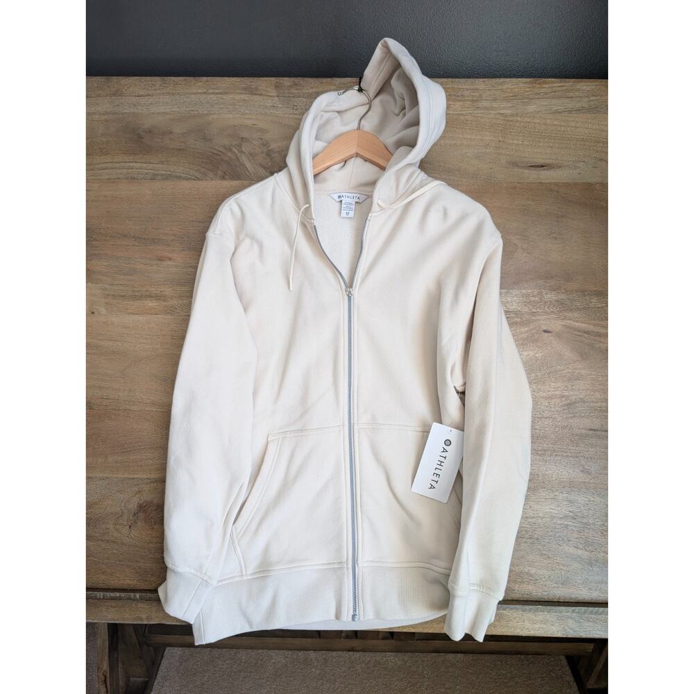 NWT Athleta Forever Fleece Hoodie Womens XS Cream Oversized Long Sleeve Full Zip